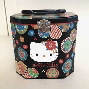 Sanrio Hello Kitty Metal Box Container With Handle Japan Black 2000